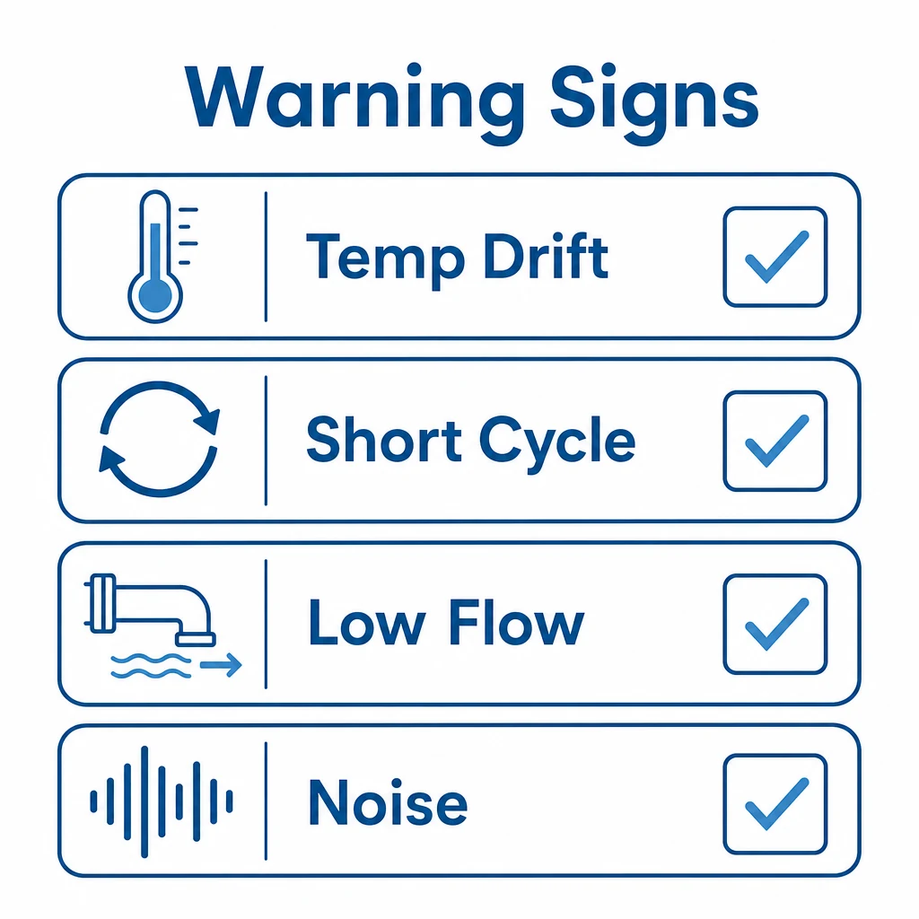 Checklist graphic of chiller warning signs for production teams