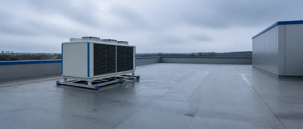 Clean commercial rooftop condenser with clear space around it